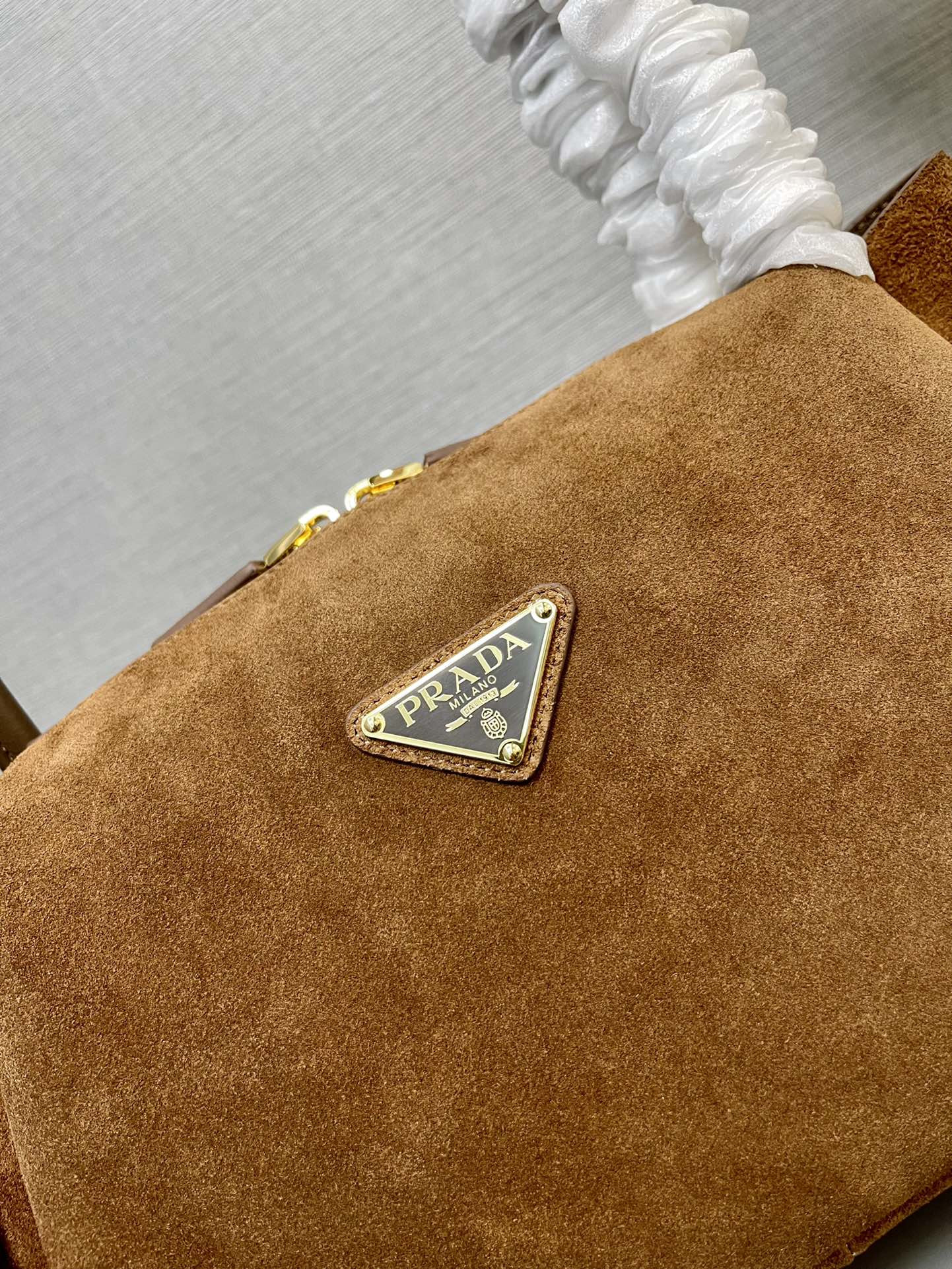 Pra*a Medium suede shoulder bag 28x18x11cm