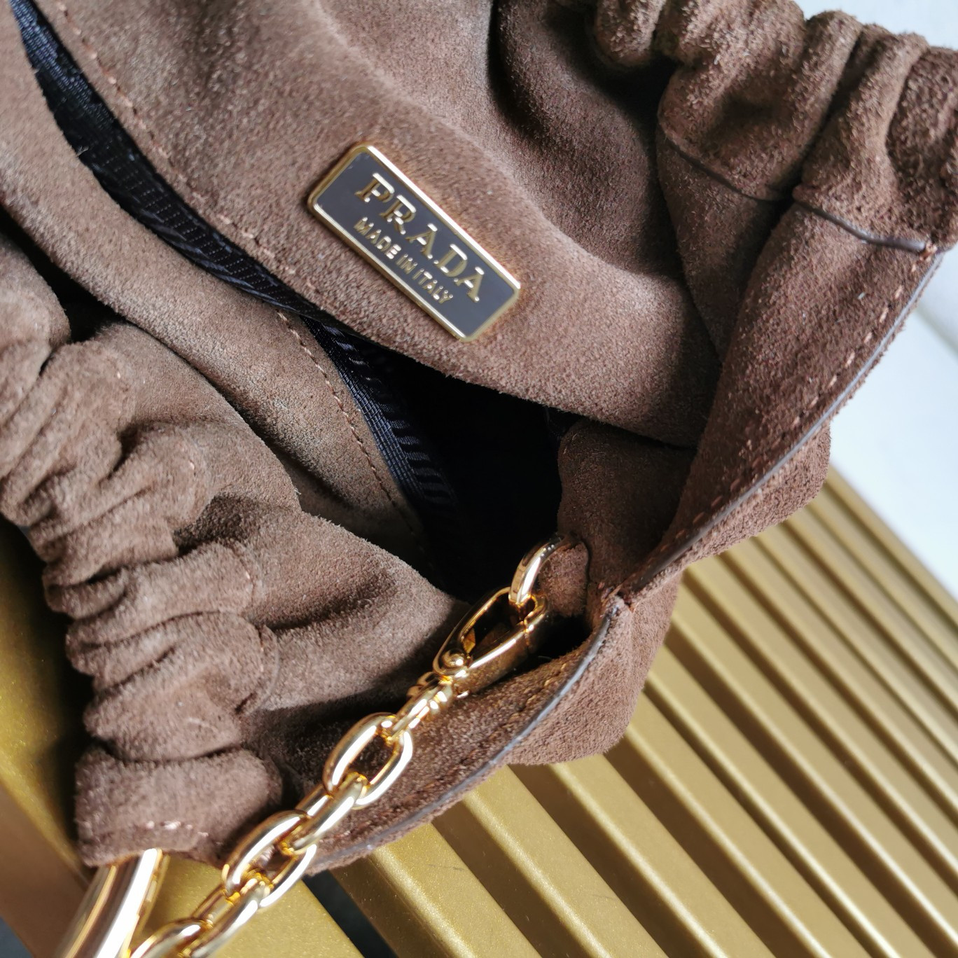 Pra*a Velvet mini-bag with nappa leather details 15x19x8cm