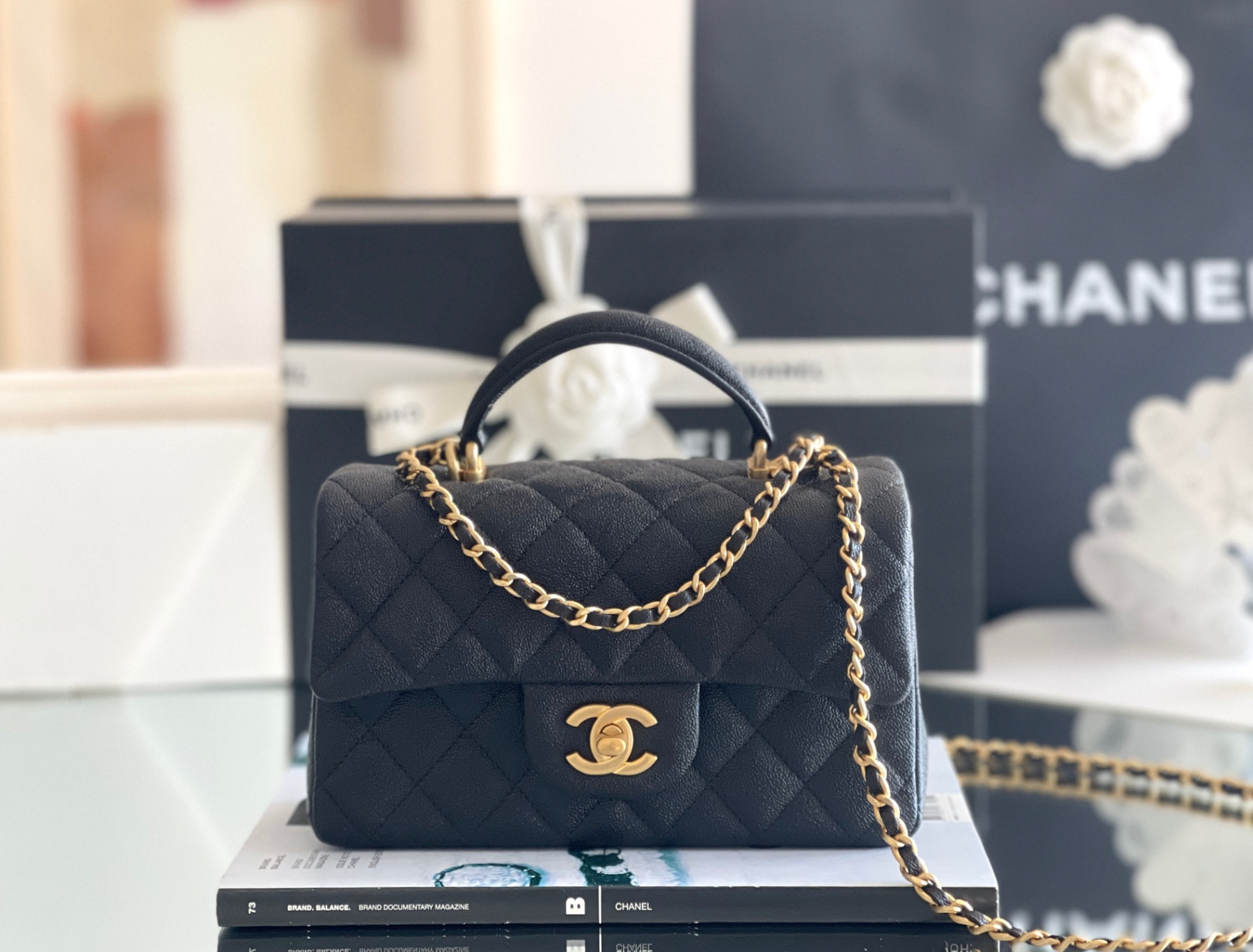 Ch**el Mini Classic Handbag With Top Handle 13x20x9cm