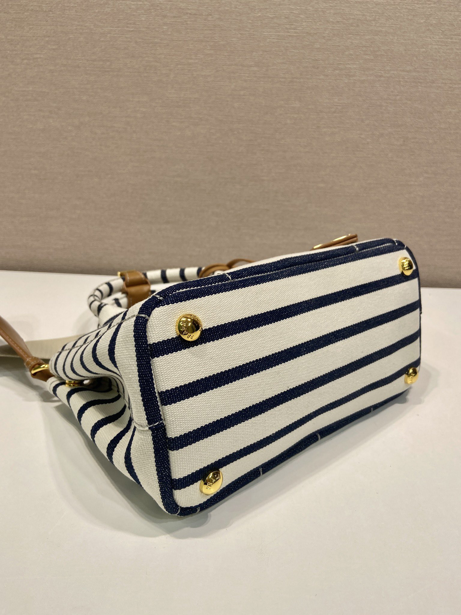 Pra*a Jardinière striped cotton canvas mini-bag 22x15x13cm