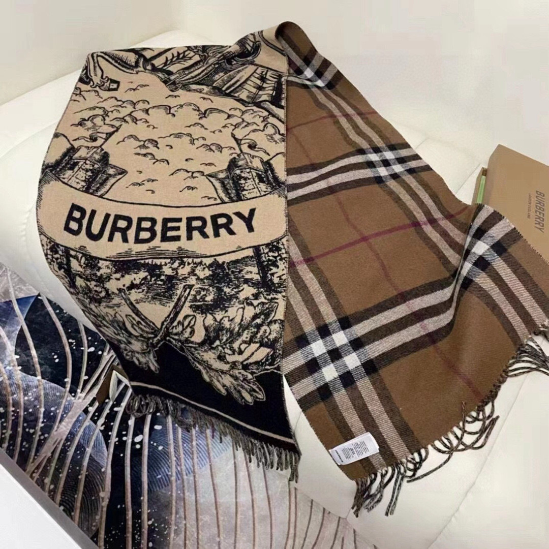 Bv*b*rry Wide Reversible EKD Cashmere scarf 50x210cm
